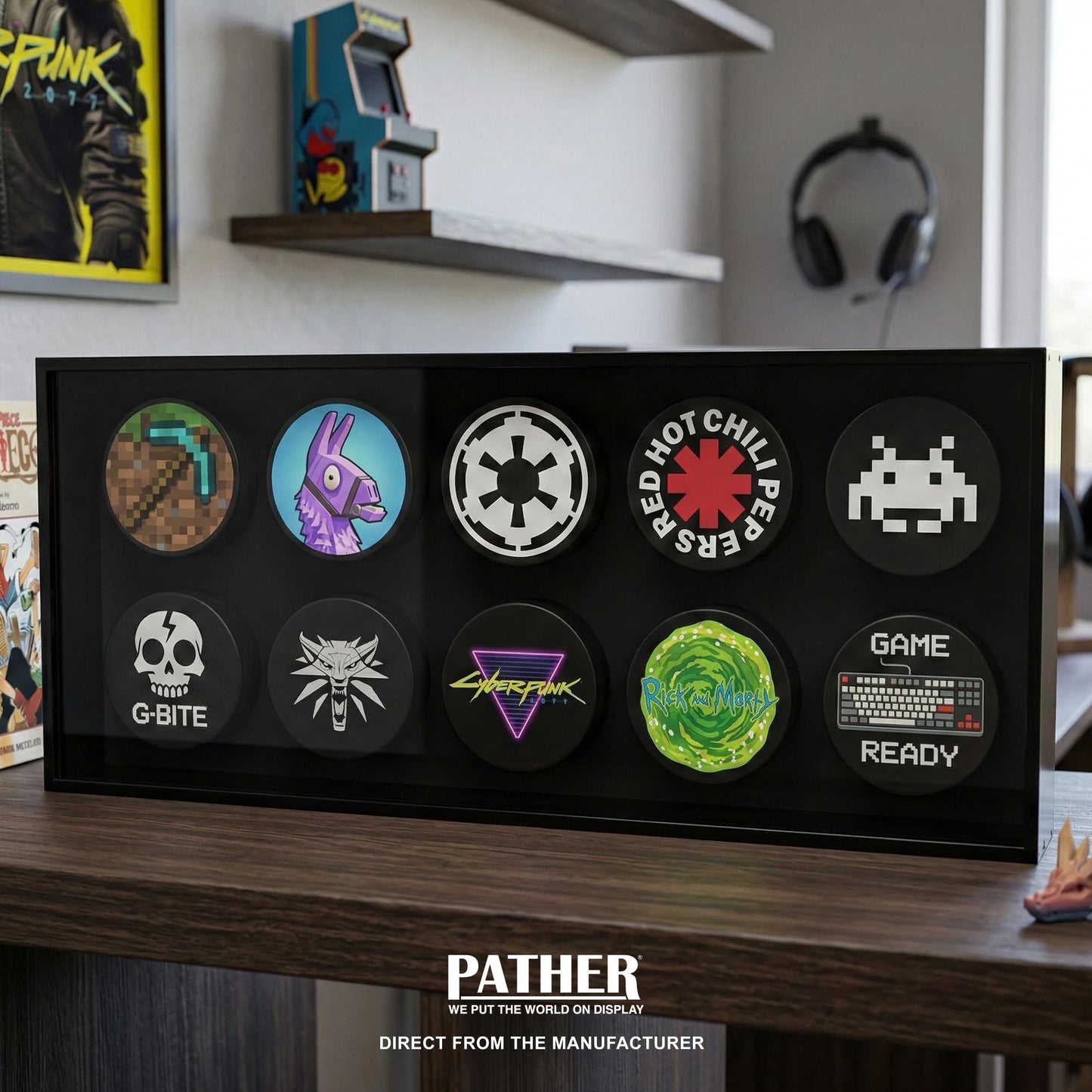 PATHER. Hockey Puck Display Case- 10 Slots