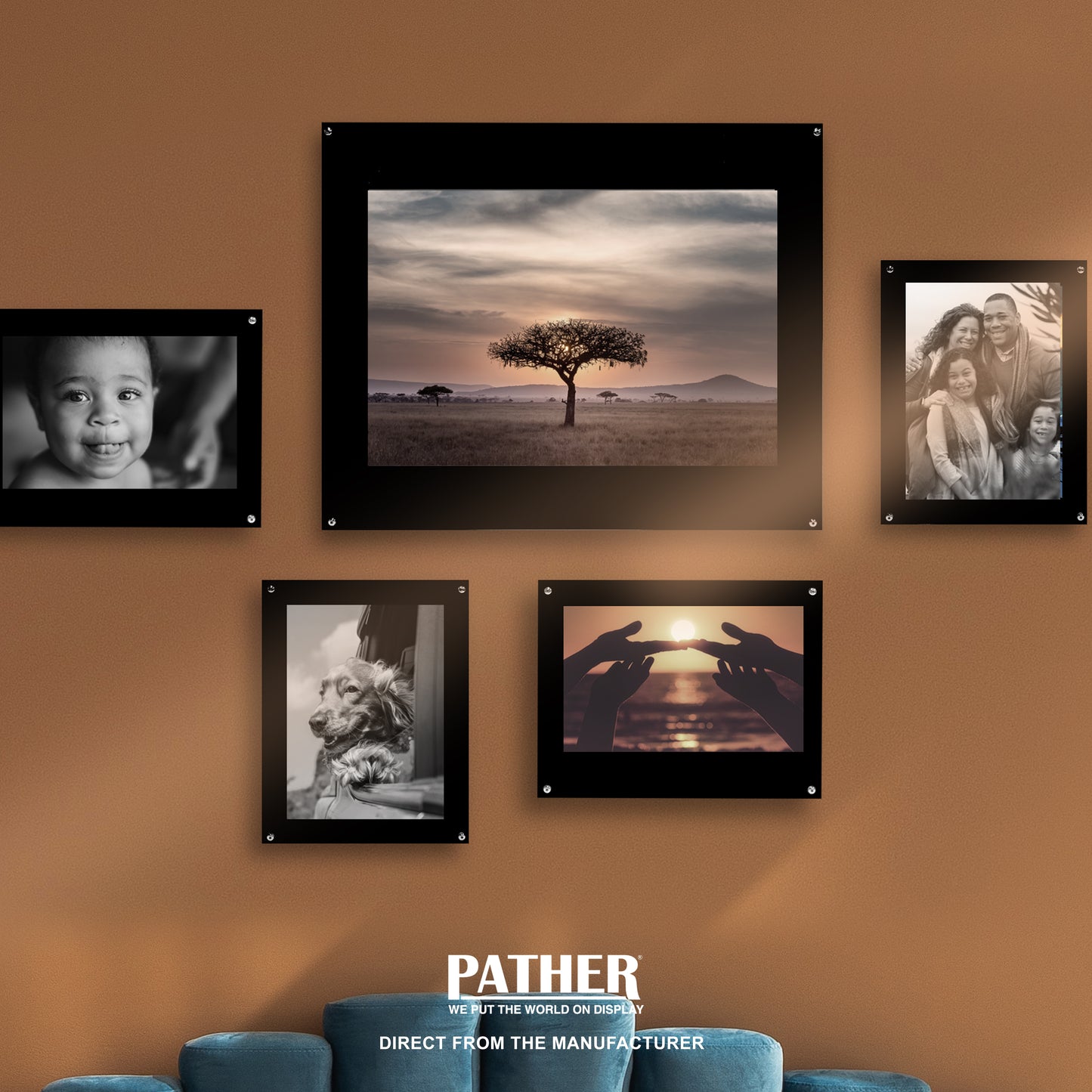 PATHER. Wall Mounted Picture Frame 16" W x 20" or 20" W x 16"H - Universal