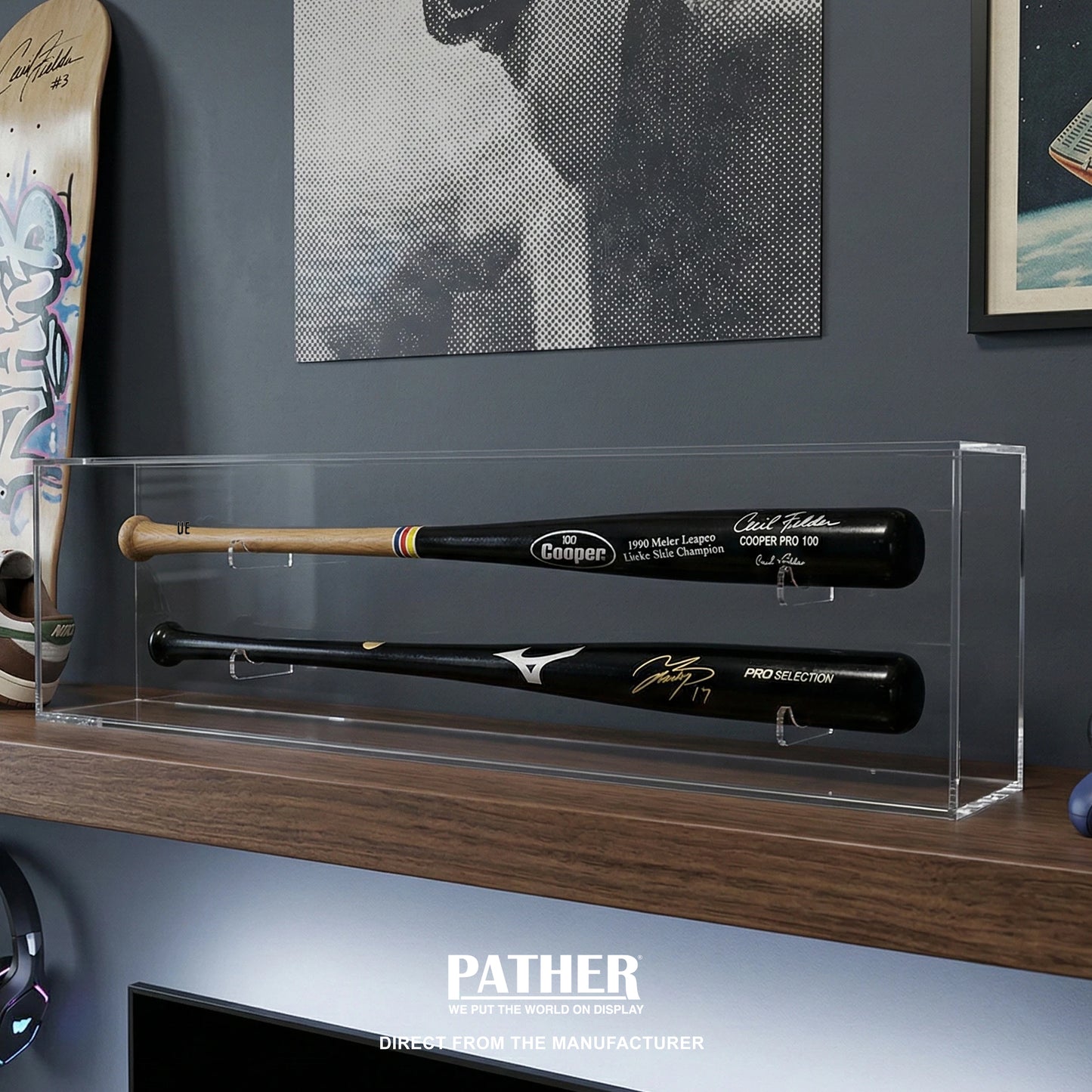 PATHER. Double Baseball Bat Display Case