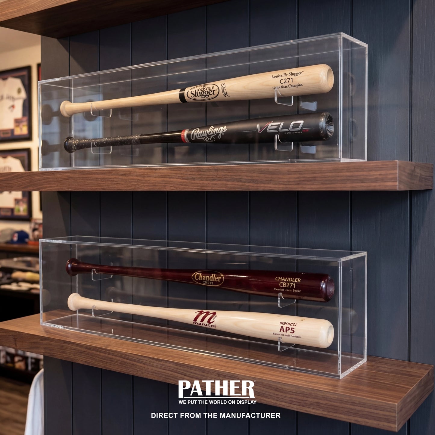 PATHER. Double Baseball Bat Display Case