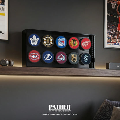 PATHER. Hockey Puck Display Case- 10 Slots