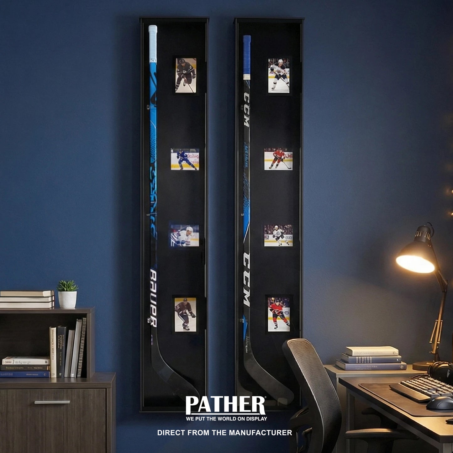 PATHER. Hockey Stick Display Case - Vertical - Left Handed
