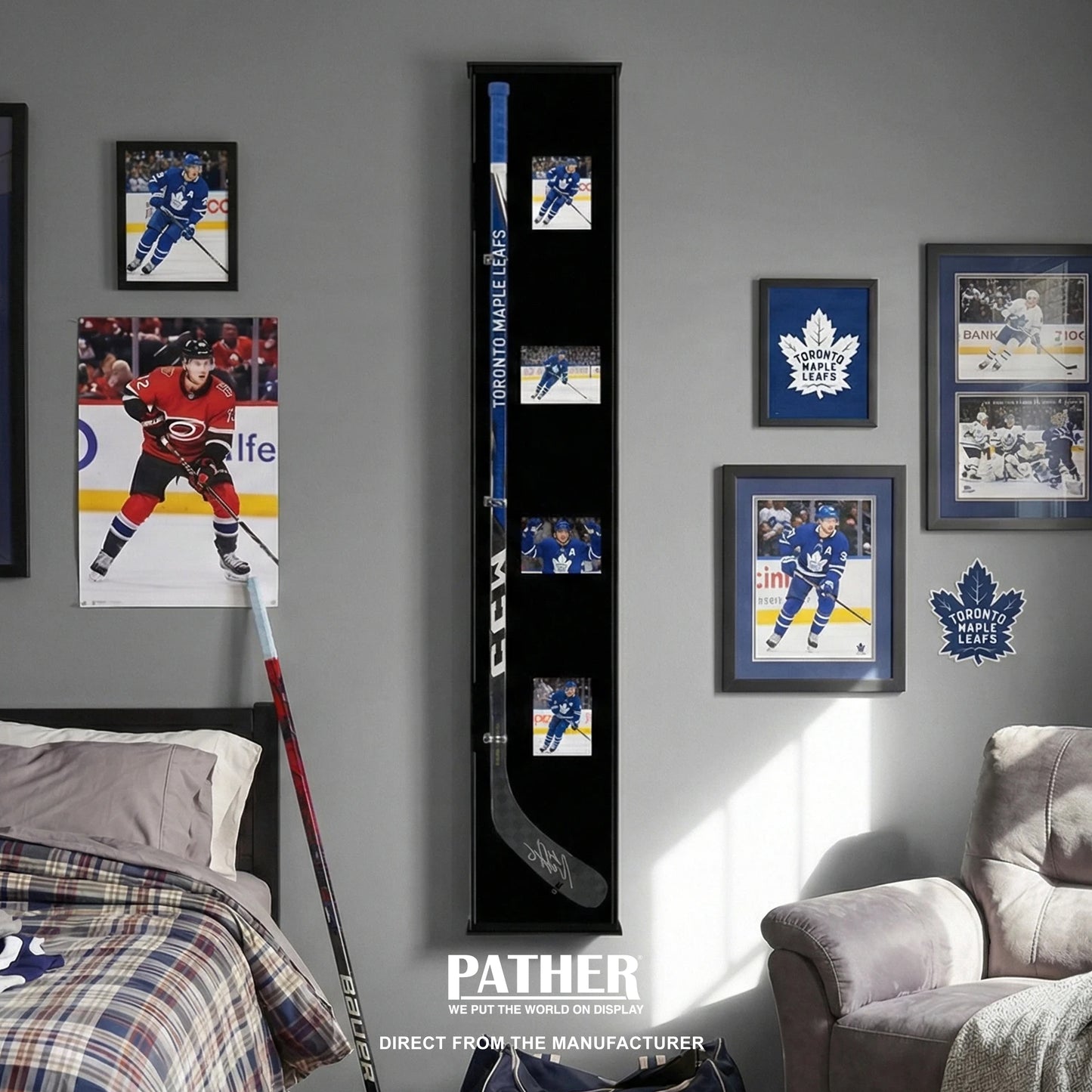 PATHER. Hockey Stick Display Case - Vertical - Left Handed